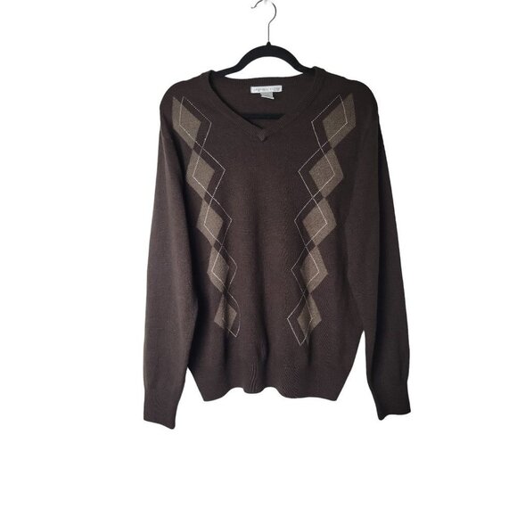 Geoffrey Beene Other - Geoffrey Beene VTG 90s Mens L Brown Argyle V Neck Cozy Pull Over Grandpa Sweater